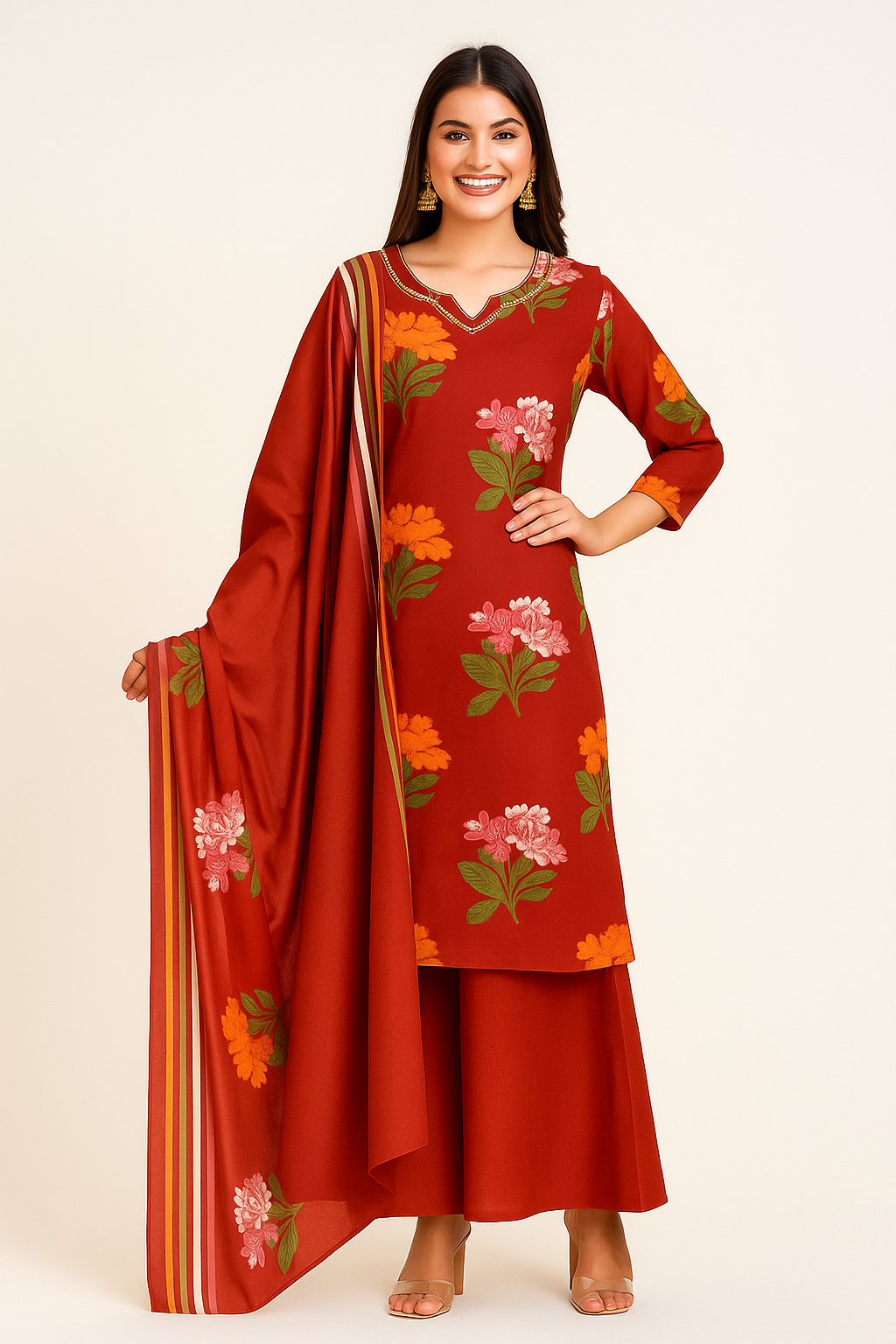 Ethic Dress With Divider Plazzo - AZZLIAS WARDROBE